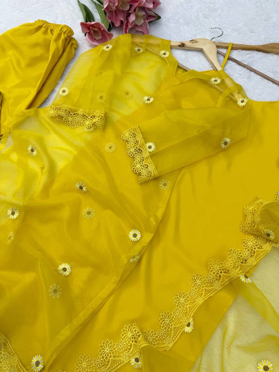 Nylon Organza Shrug Kurta Pant Dupatta Set