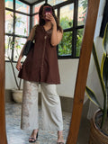 Floral Embroidered Cotton Co-Ord Set with Wide-Leg Pants