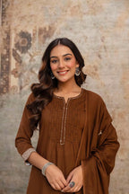 Designer Heavy Cotton Embroidered Kurti Pant Set with Cotton Dupatta