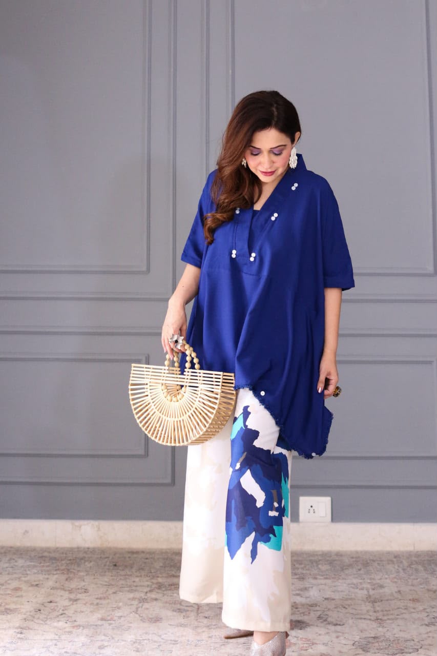 Cotton Loose Fit Co-Ord Set with Printed Palazzo