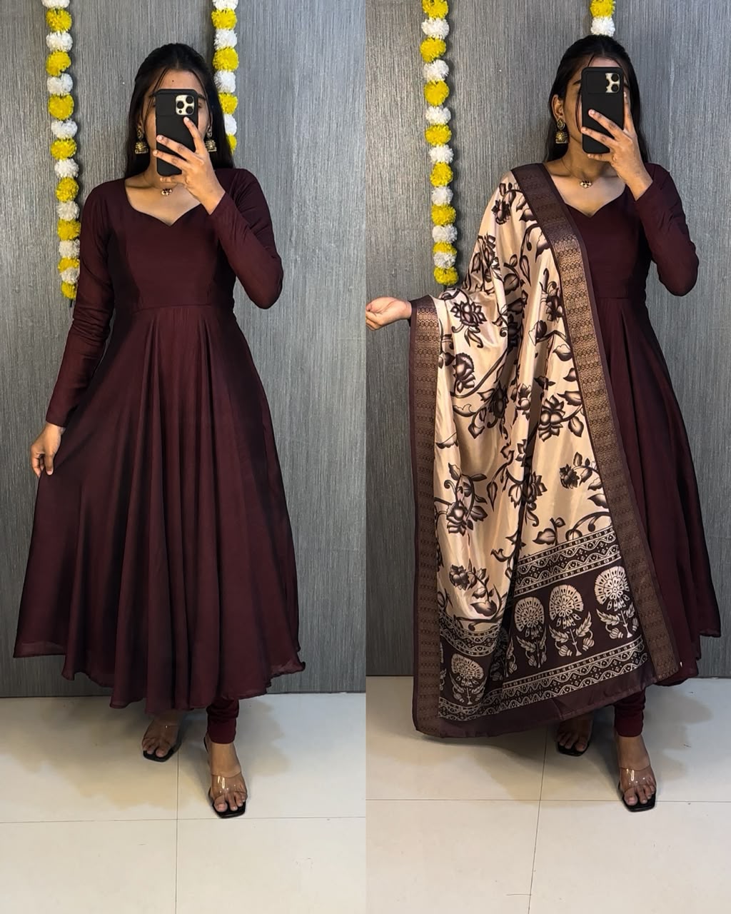 Anarkali Gown with Kalamkari Dupatta