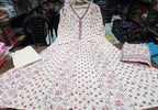 Mirror Embroidered Cotton Anarkali Suit Set with Mulmul Dupatta
