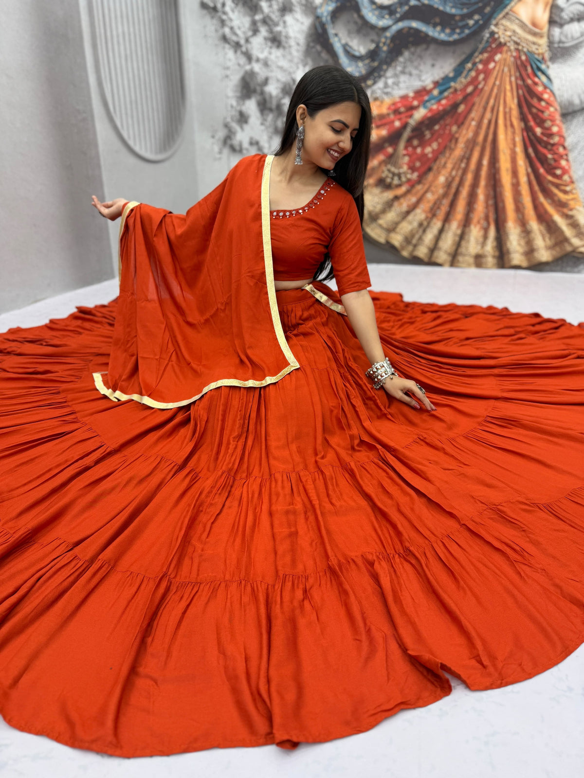 Handmade Mirror Work Rion Cotton Lehenga Choli Set