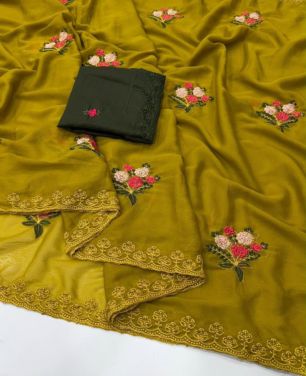 Designer Saree with Contrast Running Blouse