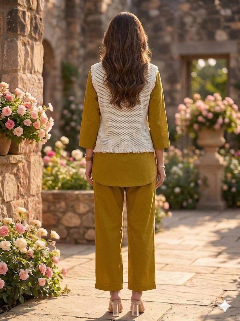 Cotton Co-Ord Set with Jute Jacket & Embroidery