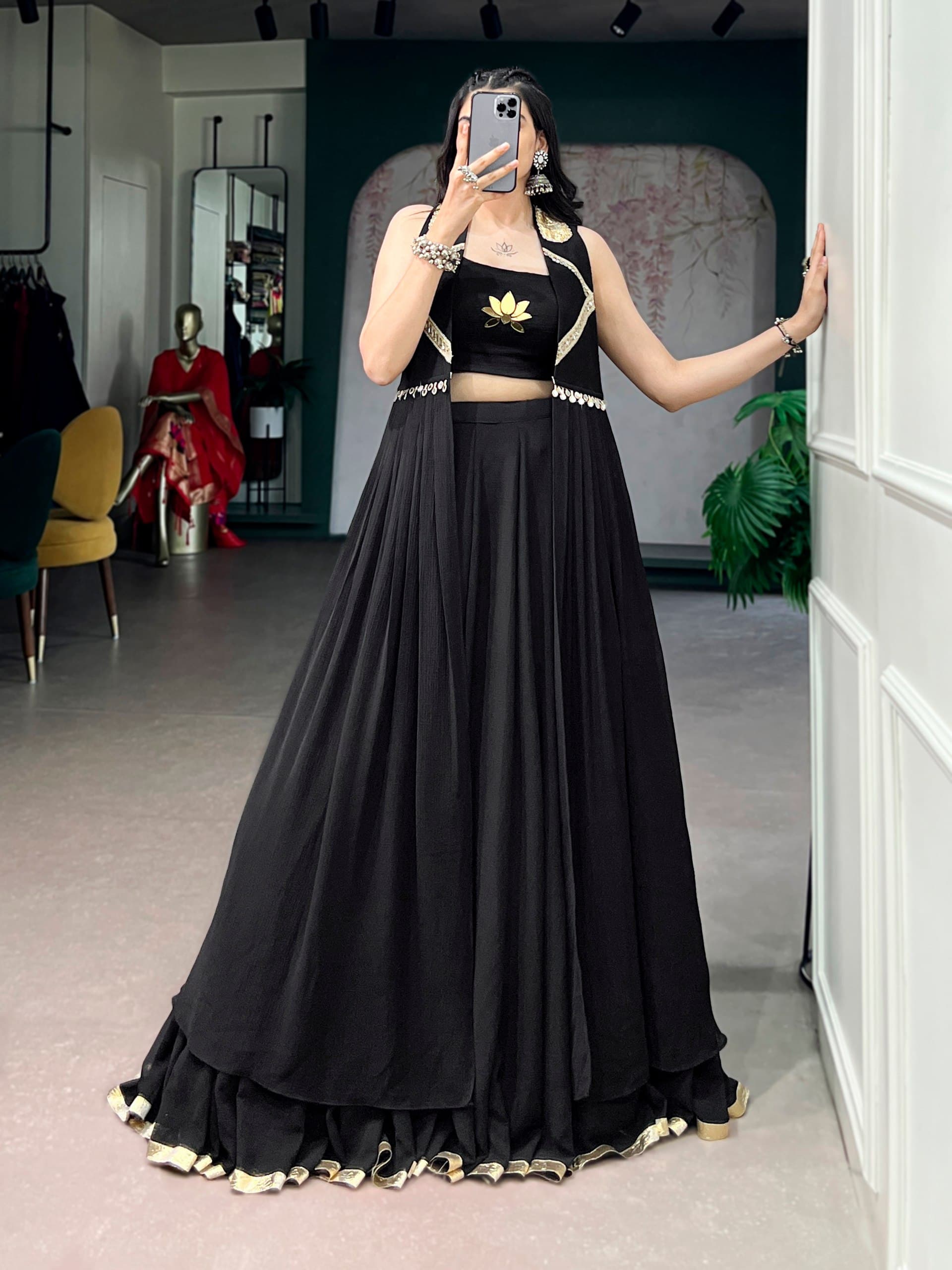 Lotus Handwork Lehenga Set with Long Jacket