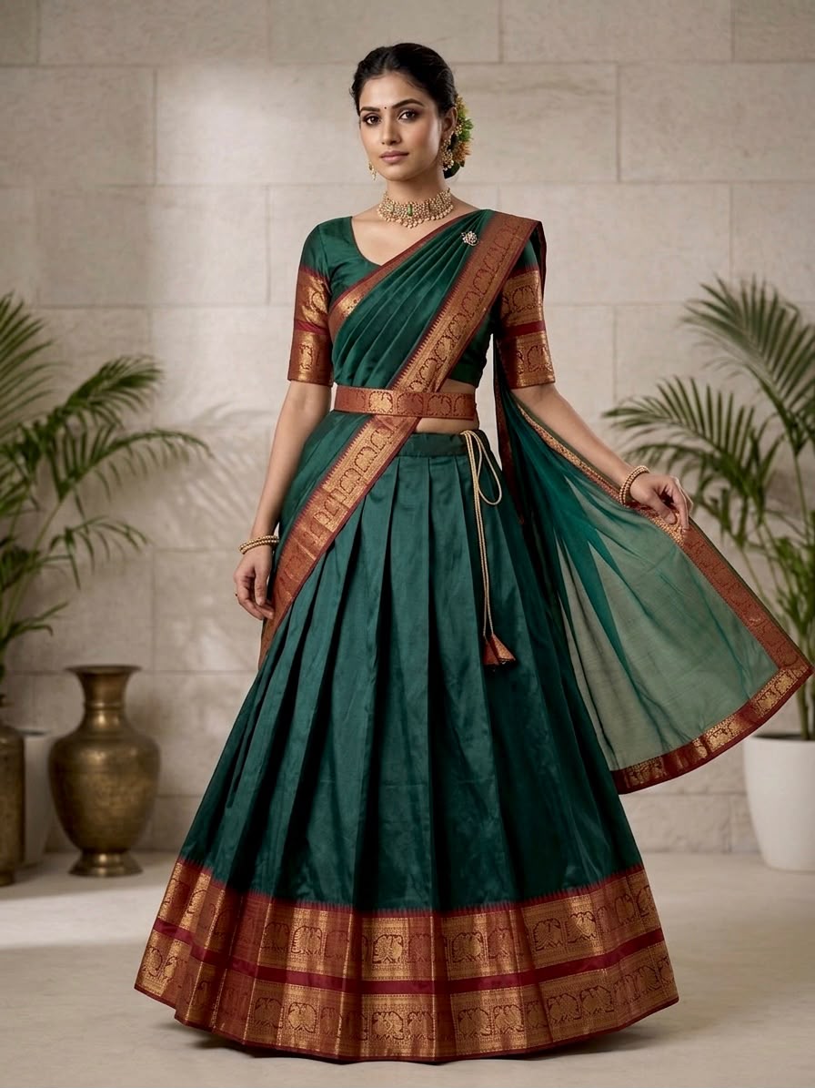 Zari Woven South Indian Lehenga Choli Set with Dupatta