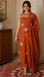 Embroidered Cotton Kurti Pant Set with Dupatta