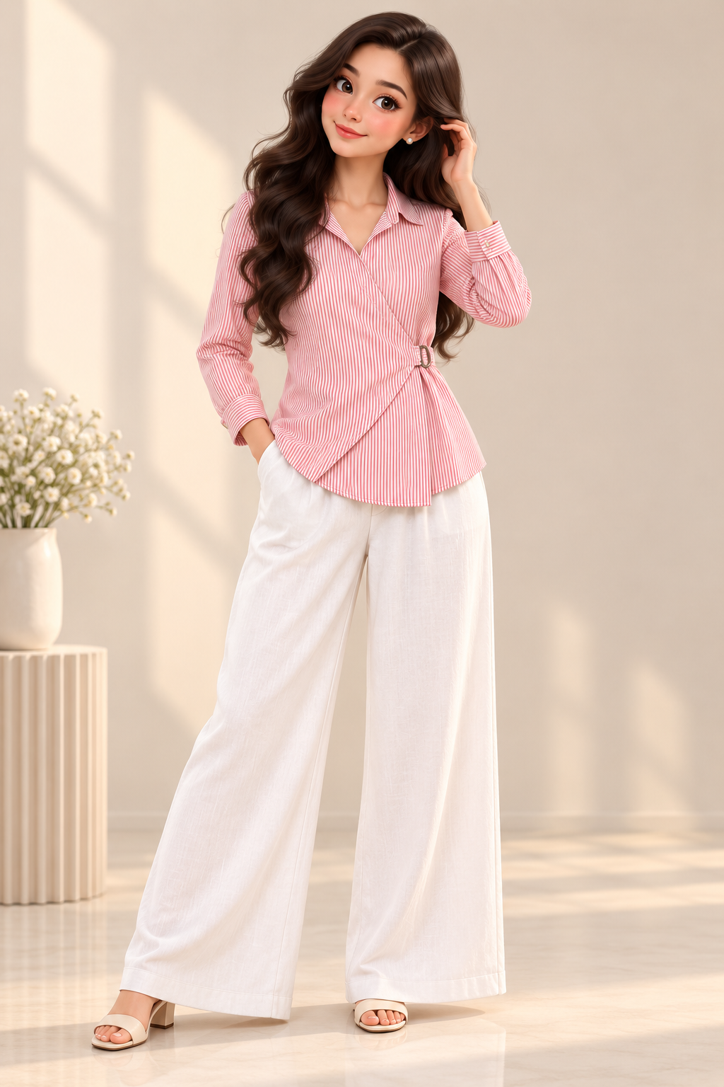 Striped Wrap Knot Top & Palazzo Co-Ord Set