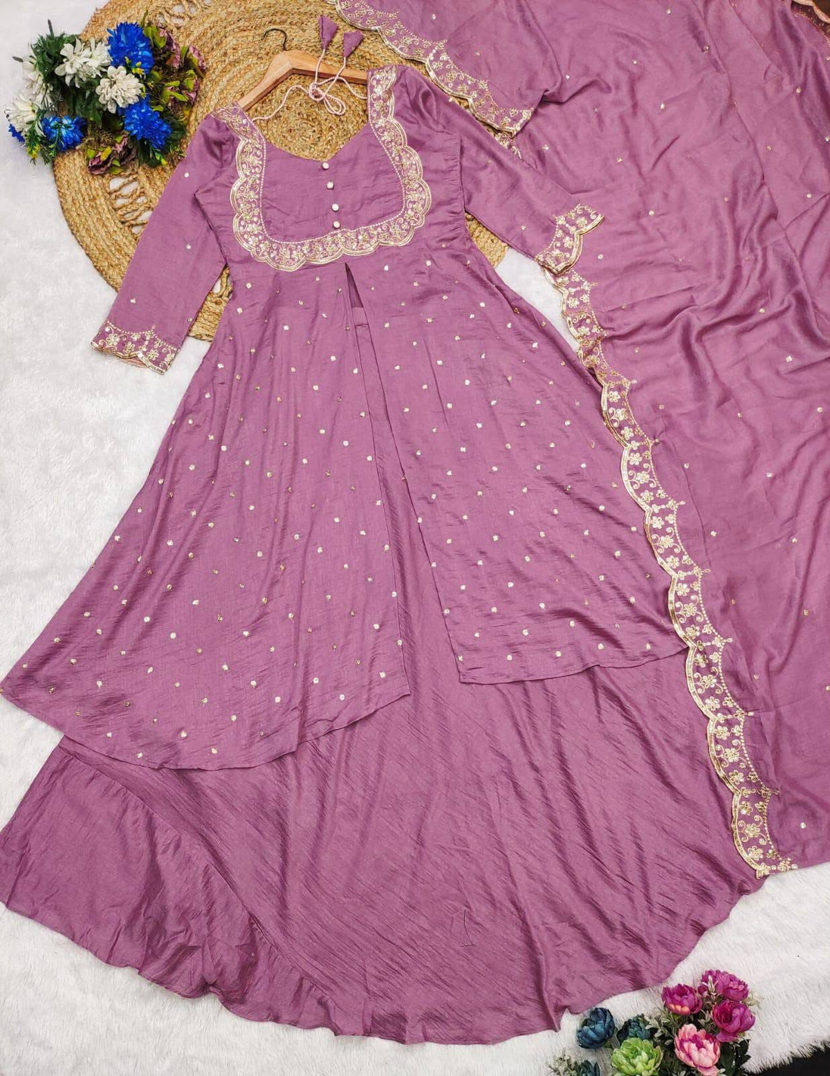 Heavy Vichitra Silk Embroidered Anarkali Suit