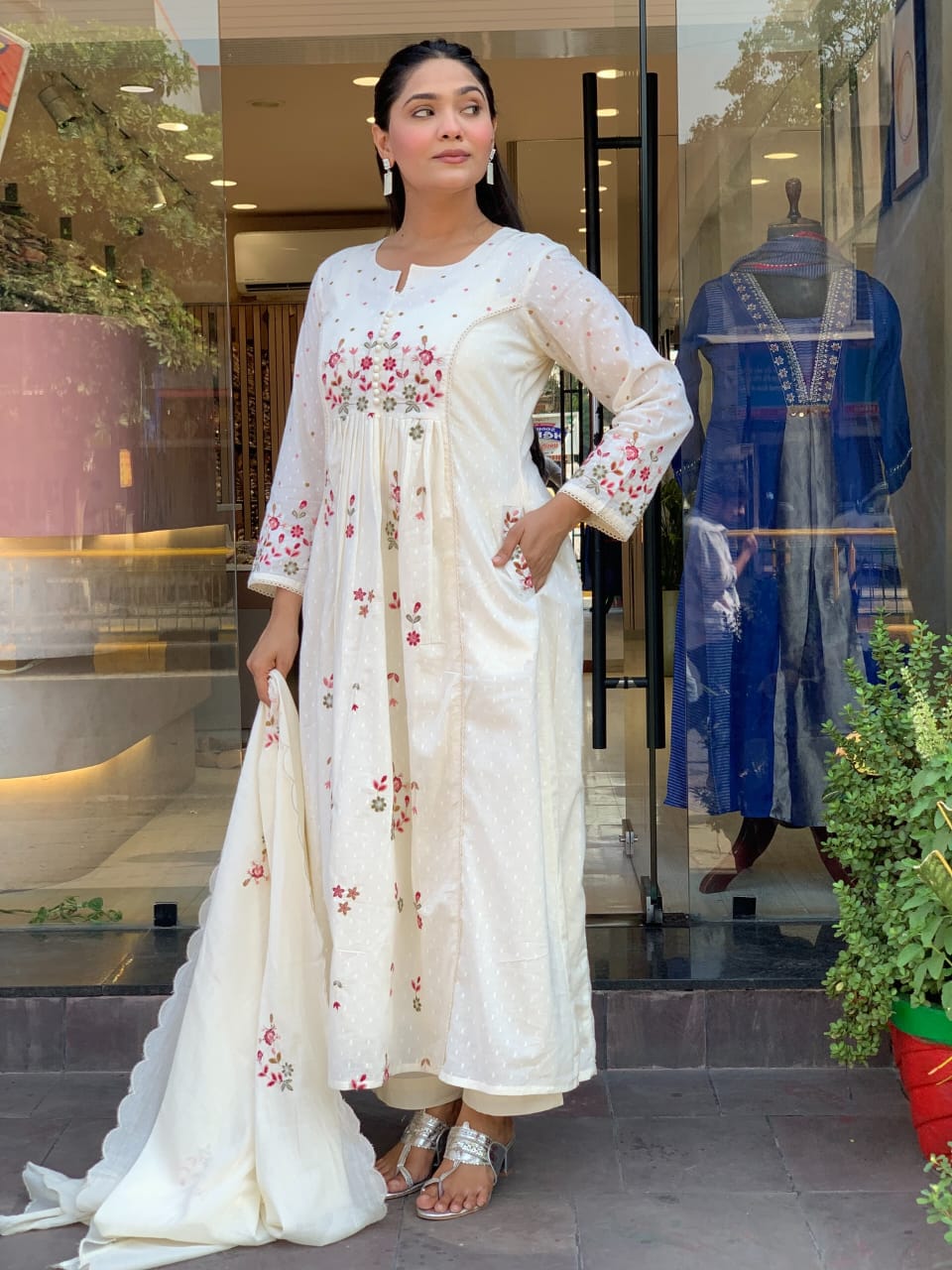 Cotton Embroidered Kurti Pant Dupatta Set