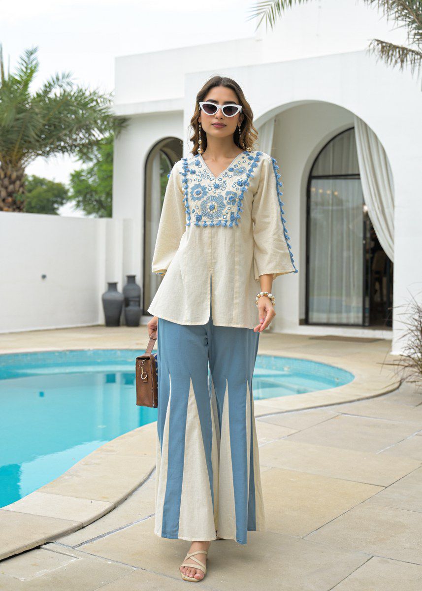 Cotton Embroidered Top & Kali Pants Co-Ord Set