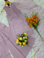 Crunchy Silk Embroidered Kurti Palazzo Dupatta Set