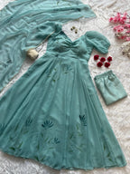 Handpainted Georgette Anarkali Suit Set with Dupatta