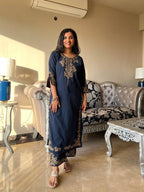 Embroidered Pure Cotton Kurti Pant Set with Dupatta