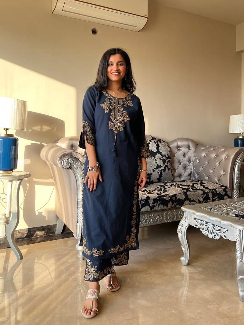 Embroidered Pure Cotton Kurti Pant Set with Dupatta