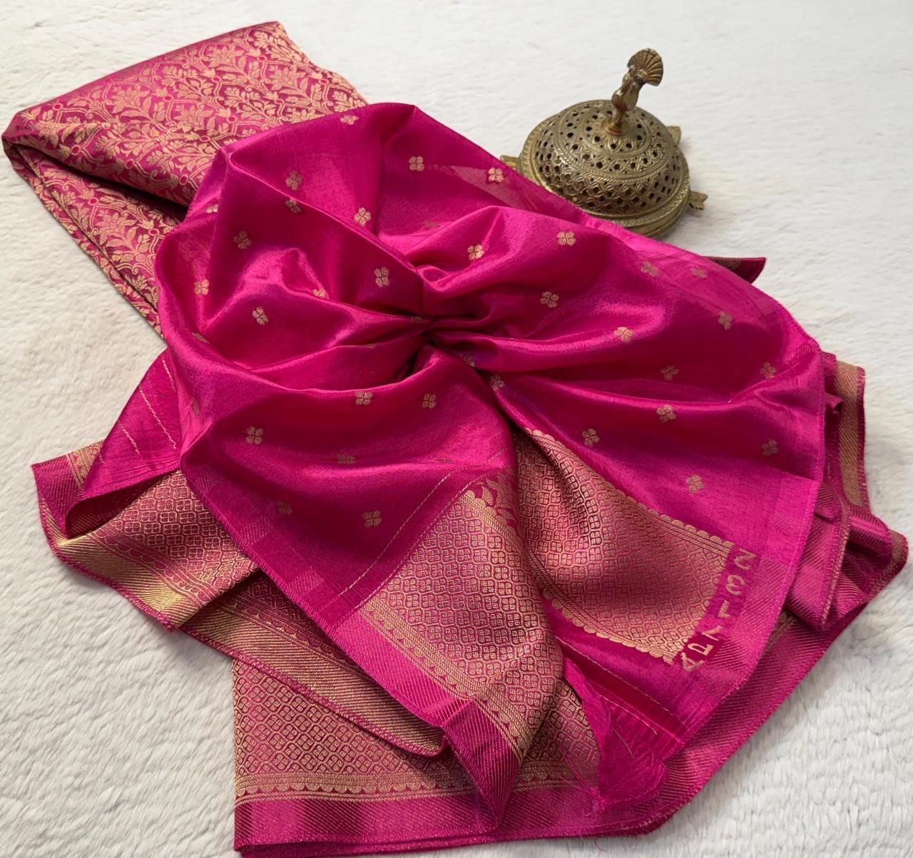 Designer Brocade Soft Silk Saree with Rich Zari Weaving & Butta Blouse