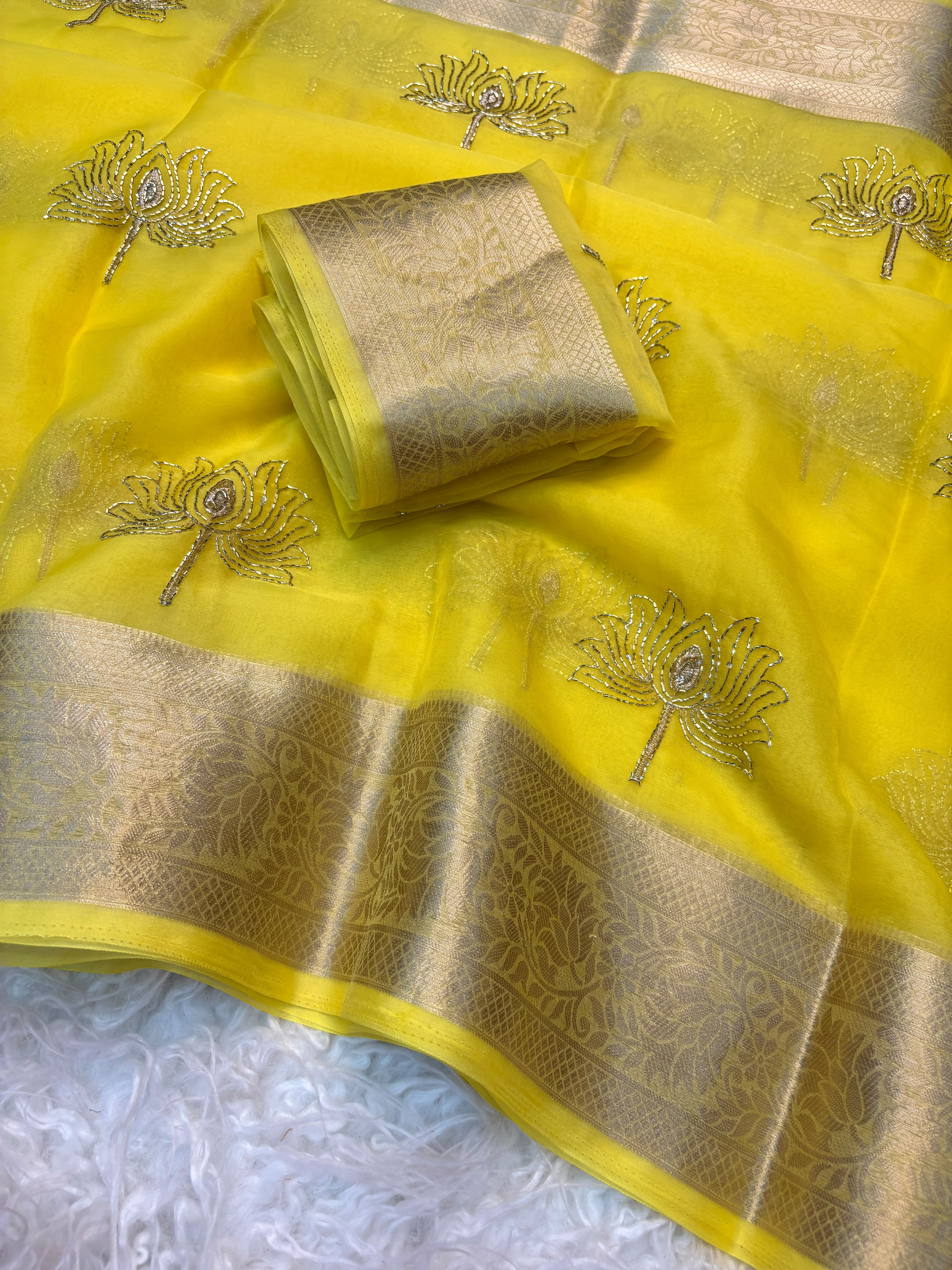 Designer Lotus Beadwork Party Wear Saree