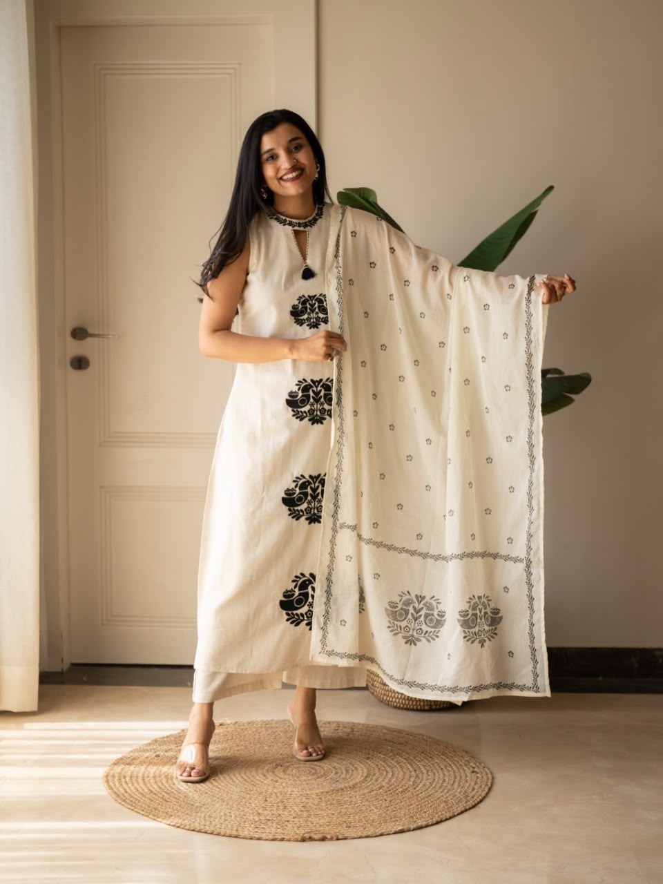 Cotton Flex Embroidered Kurti Pant Dupatta Set