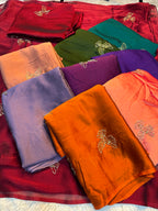 Bird Motif Beaded Rangoli Fabric Saree with Blouse