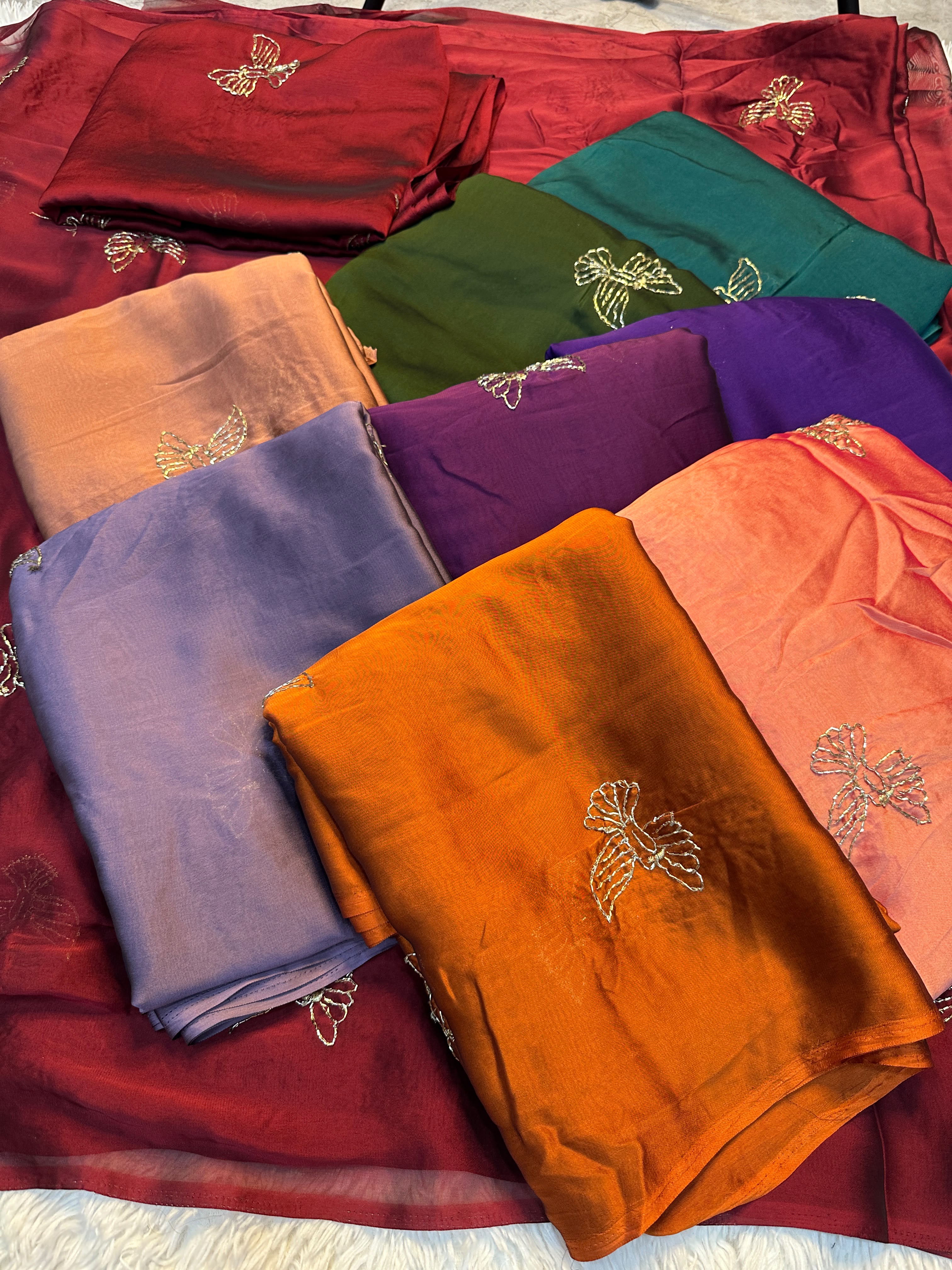 Bird Motif Beaded Rangoli Fabric Saree with Blouse