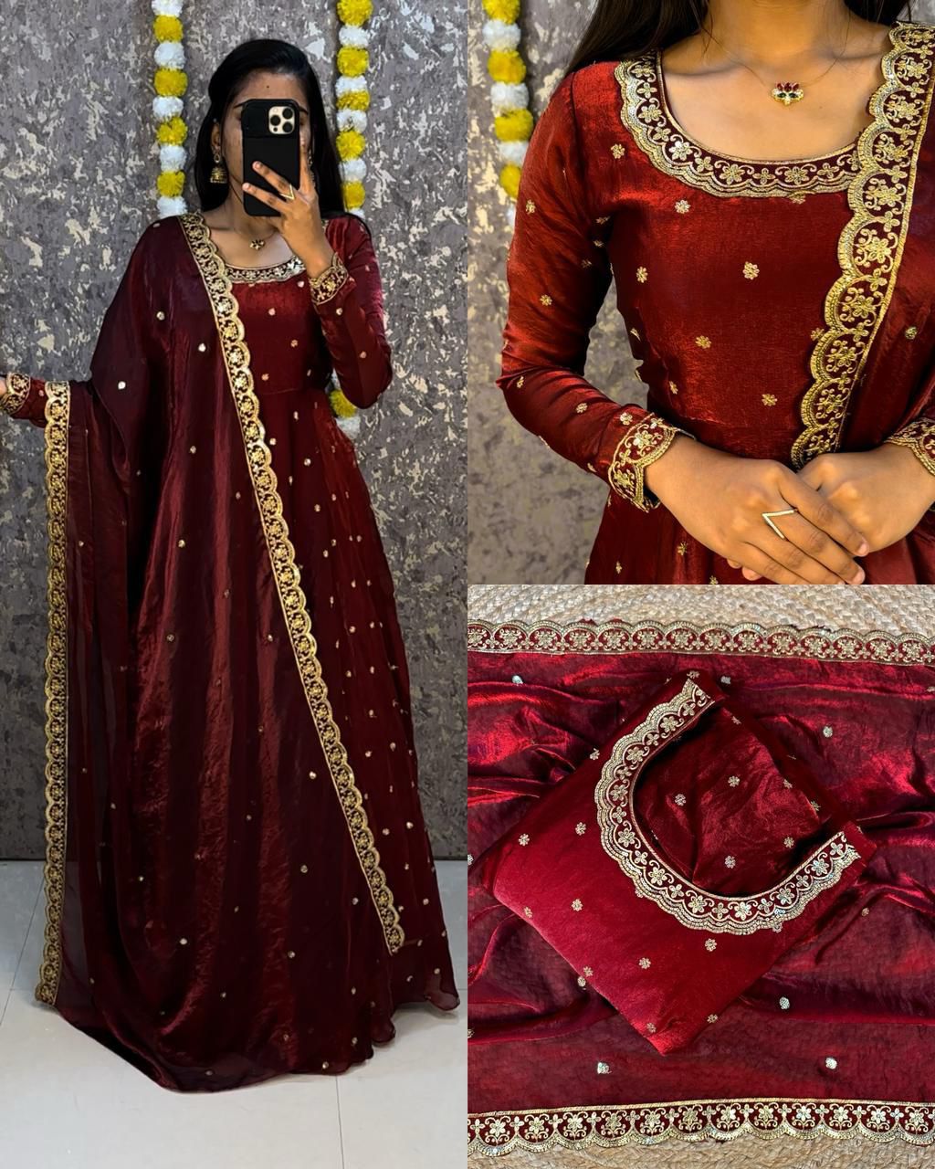 Designer Sequence Embroidered Fendi Silk Gown with Dupatta