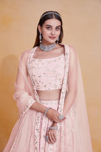 Georgette Zari & Sequins Embroidered Lehenga Set with Soft Net Dupatta