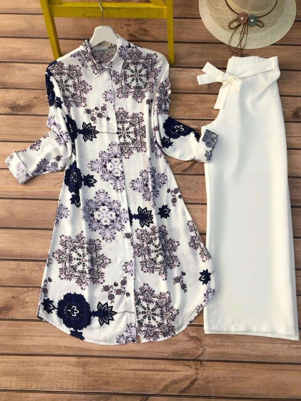 Digital Print Rayon Kurti with Lycra Palazzo Set