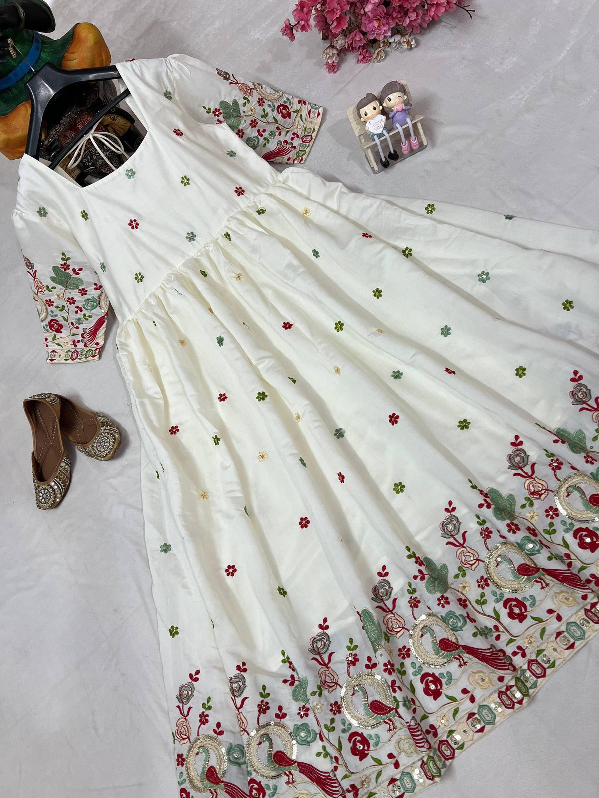 Embroidered Roman Silk Anarkali Gown