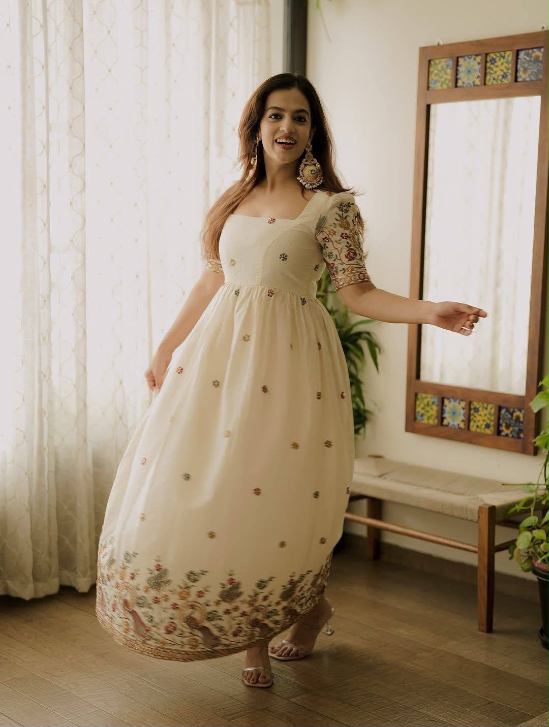 Embroidered Roman Silk Anarkali Gown