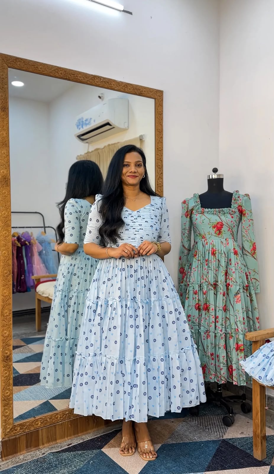 Floral Print Chanderi Cotton Maxi Dress for Women