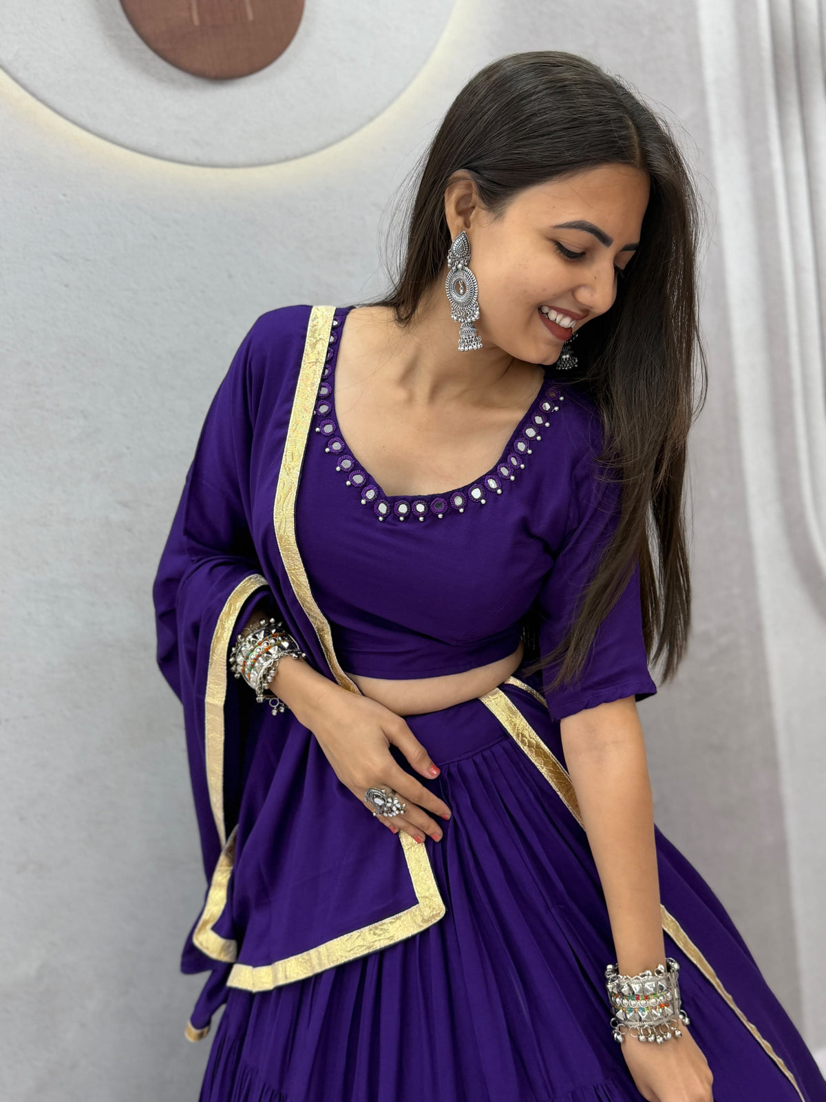 Handmade Mirror Work Rion Cotton Lehenga Choli Set