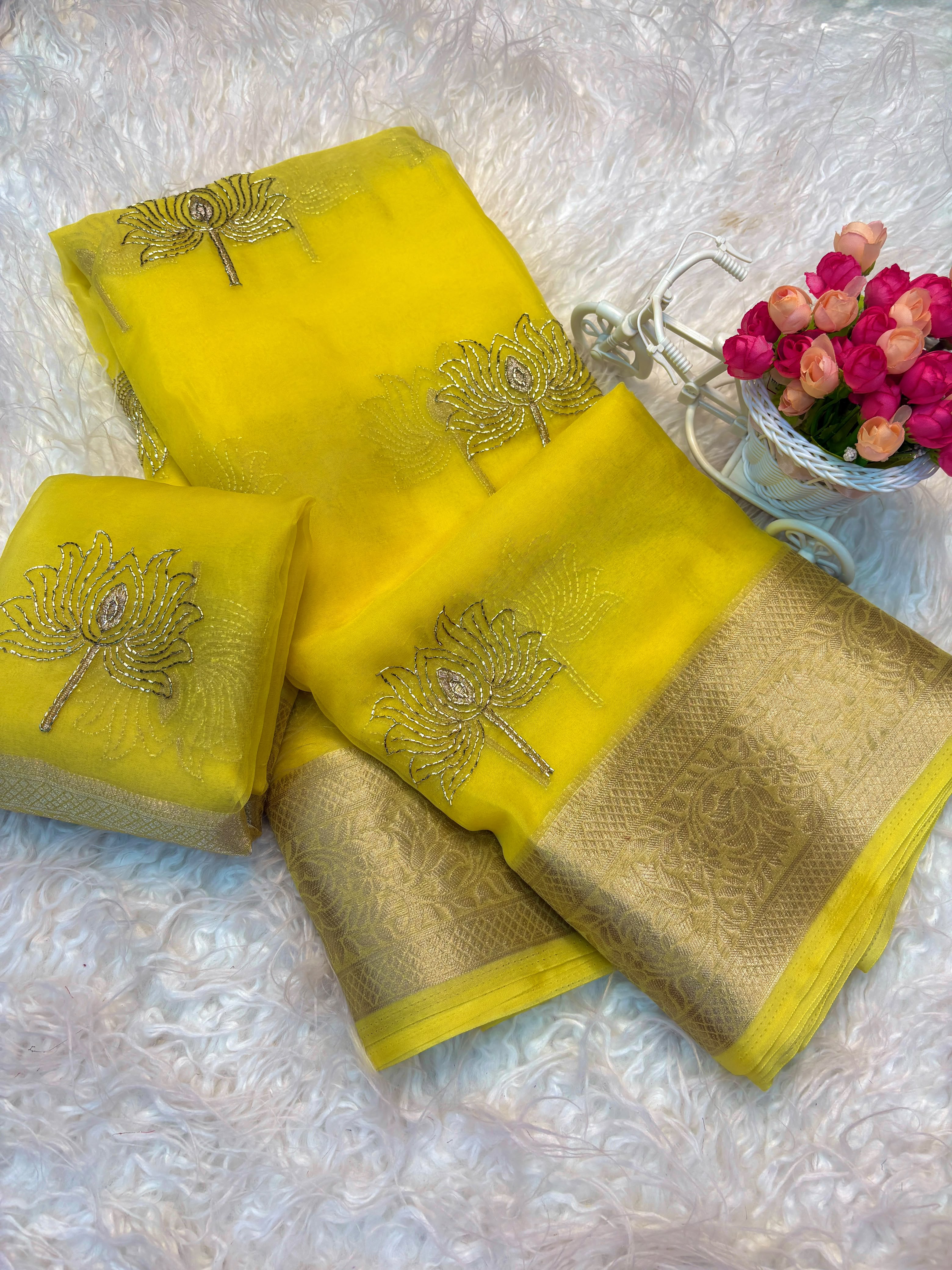 Designer Lotus Beadwork Party Wear Saree