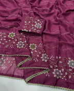 Designer Saree with Heavy Work Blouse & Lace Border