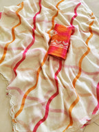 Lehariya Digital Print Linen Saree with Arco Border