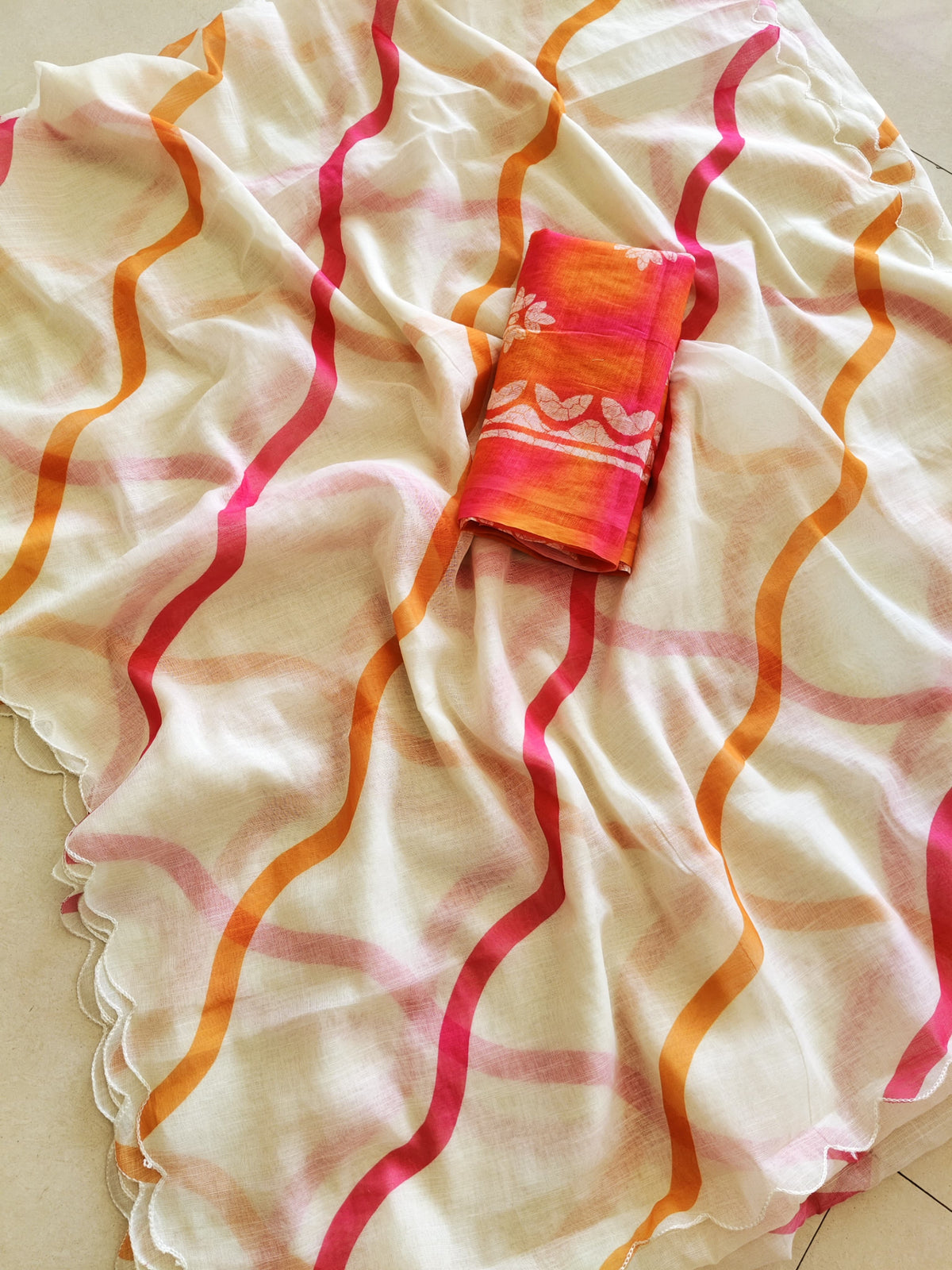 Lehariya Digital Print Linen Saree with Arco Border