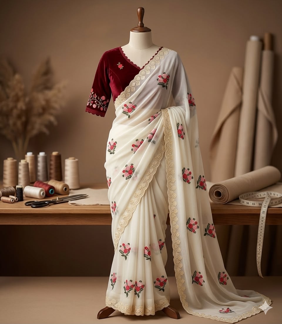 Designer Saree with Contrast Running Blouse