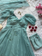 Handpainted Georgette Anarkali Suit Set with Dupatta
