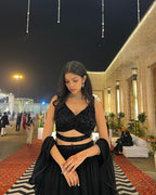 Pure Georgette Embroidered Sequins Lehenga Set with Cascade Dupatta
