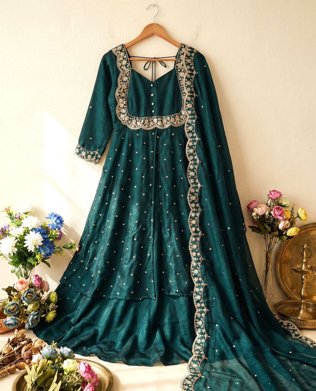 Heavy Vichitra Silk Embroidered Anarkali Suit