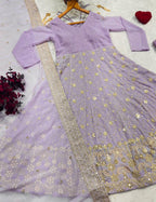 Faux Blooming Sequins & Zari Embroidered Anarkali Suit Set