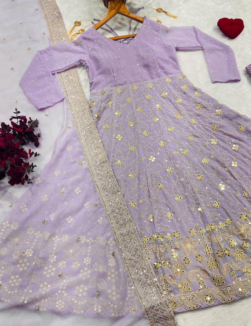 Faux Blooming Sequins & Zari Embroidered Anarkali Suit Set
