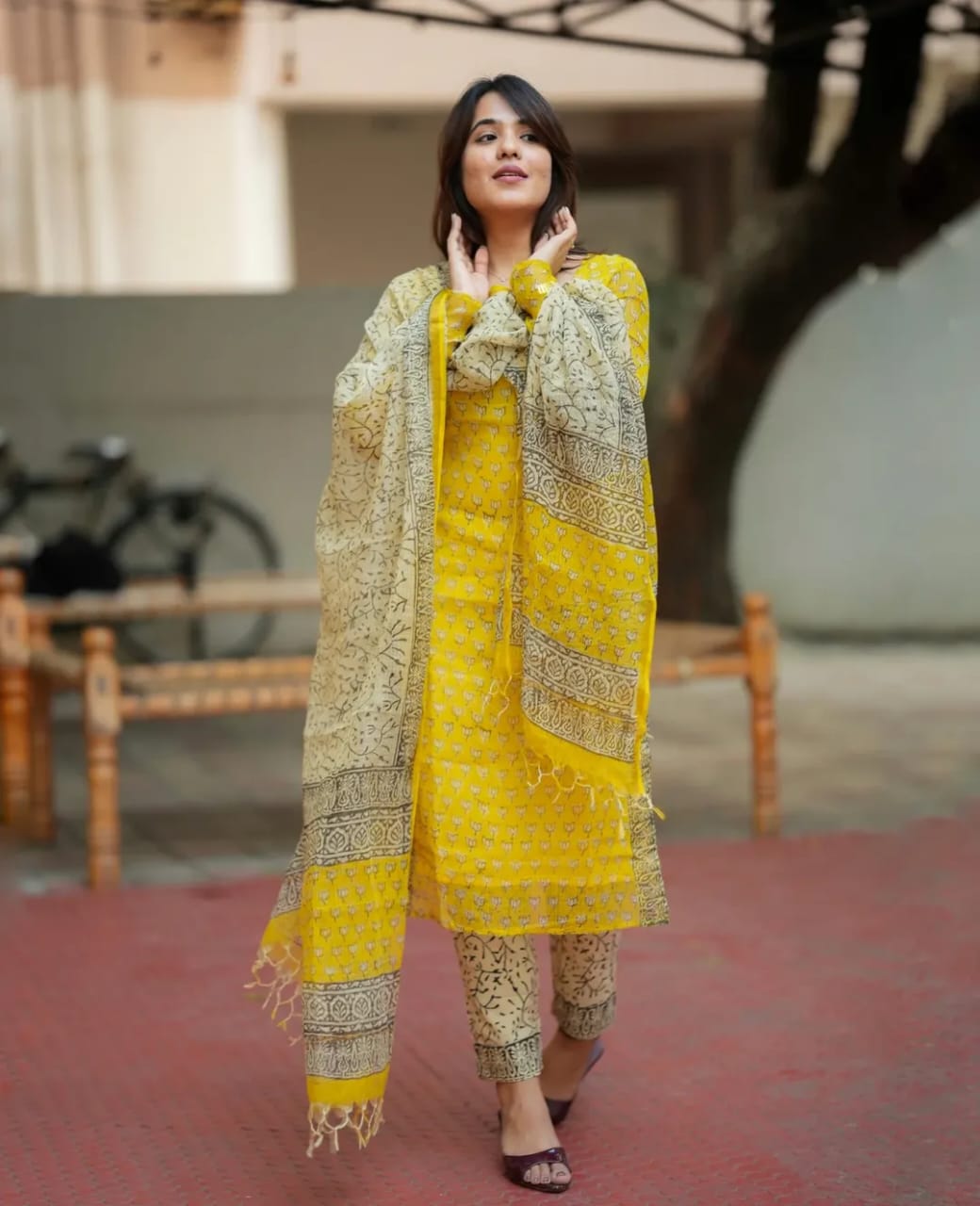 Kotadoria Kurti Pant Set with Dupatta for Women