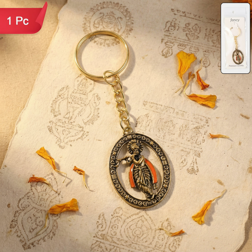 Metal Traditional Decorative Lord Krishna Keychain (1 Pc)